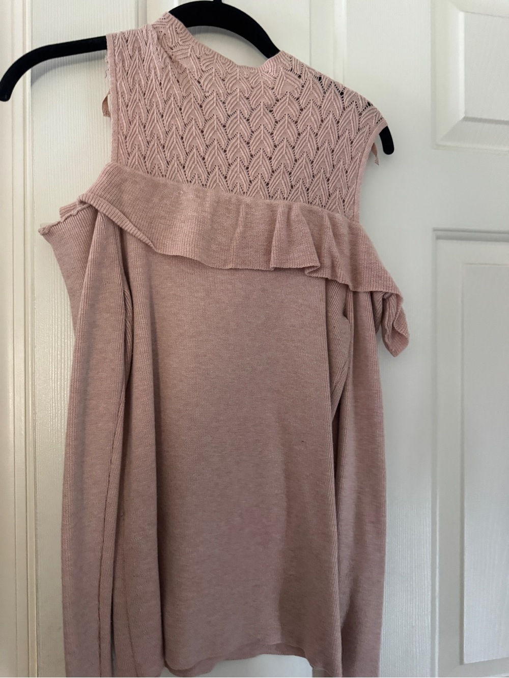 White House Black Market Blush Pink Off-Shoulder Ruffle Sweater